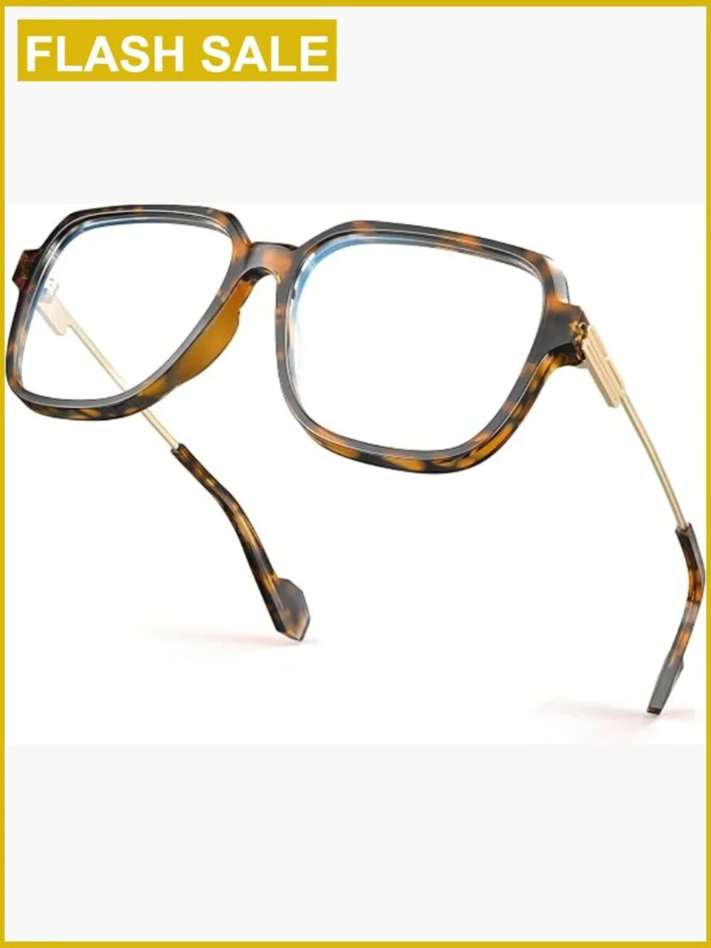 Oversized Blue Light Blocking Glasses Square TR90 Frame Metal Temple